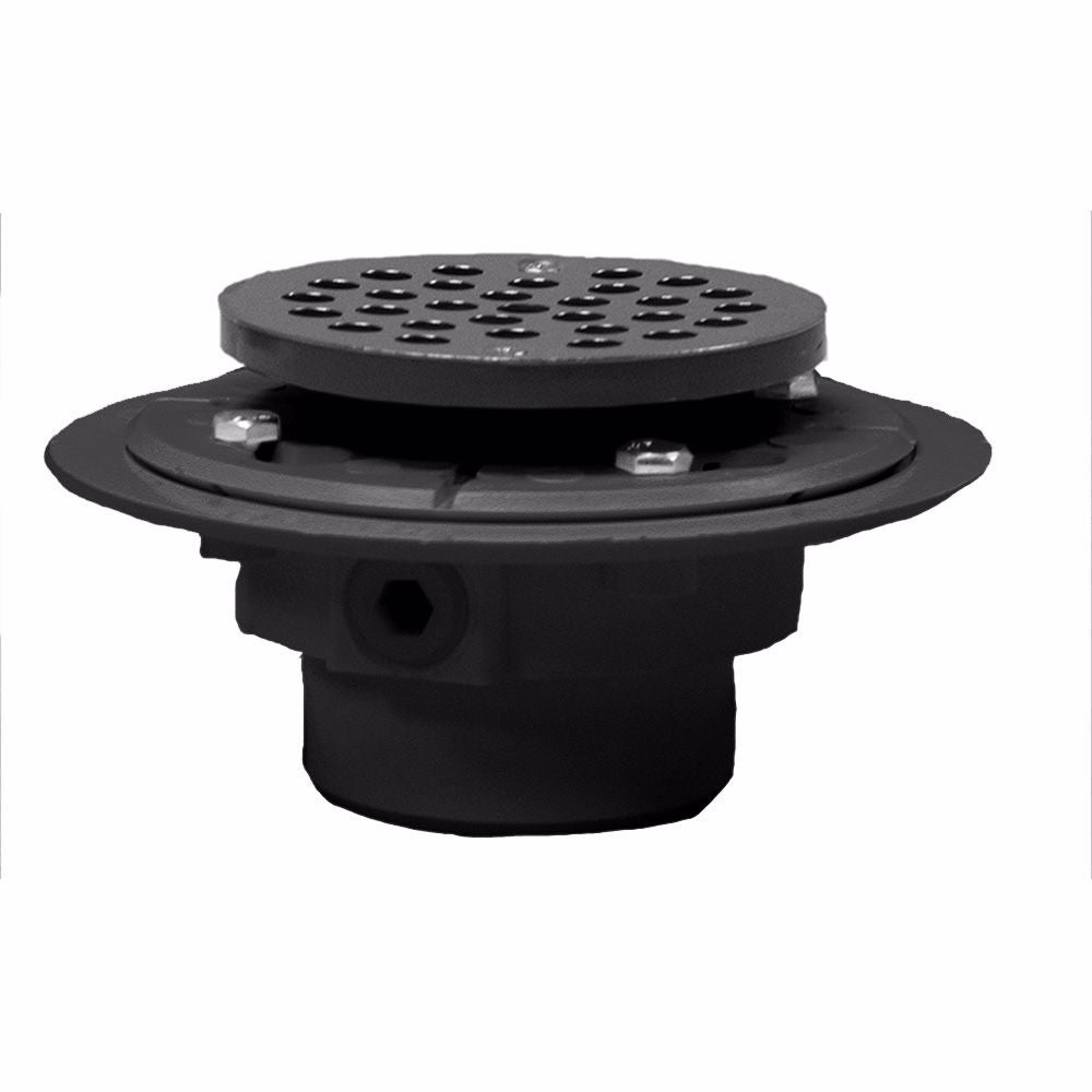 Jones Stephens D50124 2" x 3" PVC Shower Drain with 2" PVC Spud and 4" Round Nickel Bronze Cast Strainer, Primer Tapped