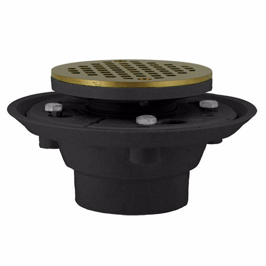 Jones Stephens D50130 2" x 3" PVC Shower Drain with 2" PVC Spud and 4" Round Nickel Bronze Cast Strainer