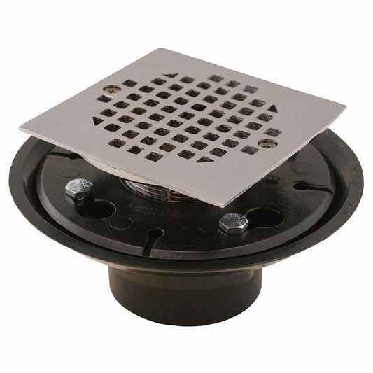 Jones Stephens D50162 2" x 3" ABS Shower Drain with 2" Brass Spud and 4" Square Chrome Plated Strainer