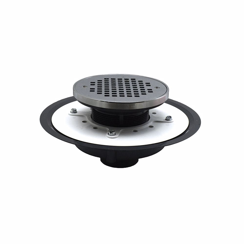 Jones Stephens D50278 2" Heavy Duty PVC Drain Base with 3-1/2" Plastic Spud and 6" Chrome Plated Strainer with Ring