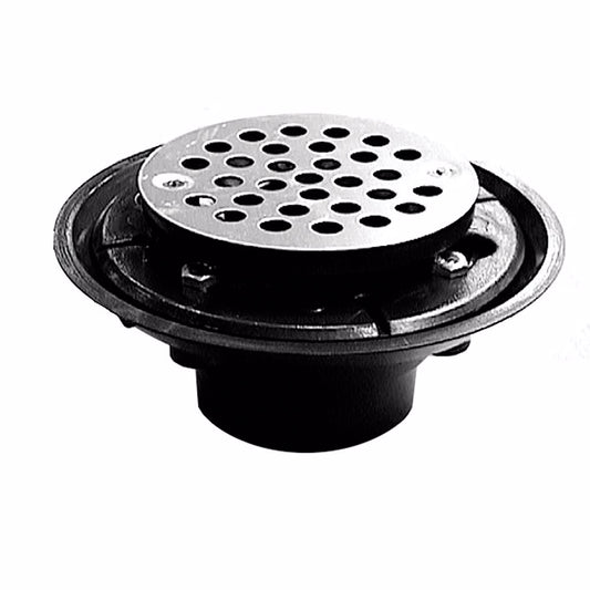 Jones Stephens D50311 2" x 3" ABS Shower Drain with 2" ABS Spud and 4" Round Chrome Plated Cast Strainer