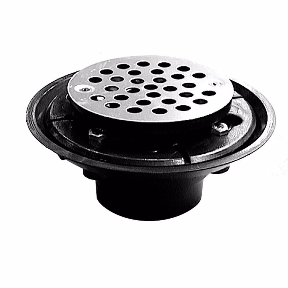 Jones Stephens D50330 2" x 3" ABS Shower Drain with 2" ABS Spud and 4" Round Nickel Bronze Cast Strainer