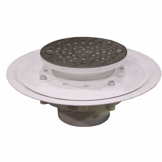 Jones Stephens D50351 3" Heavy Duty PVC Drain Base with 4" Plastic Spud and and 6" Stainless Steel Strainer