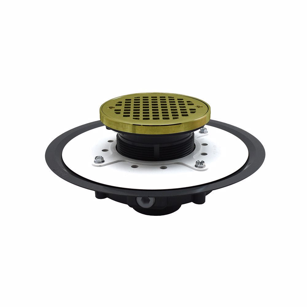 Jones Stephens D50353 3" Heavy Duty PVC Drain Base with 4" Plastic Spud and and 6" Polished Brass Strainer with Ring