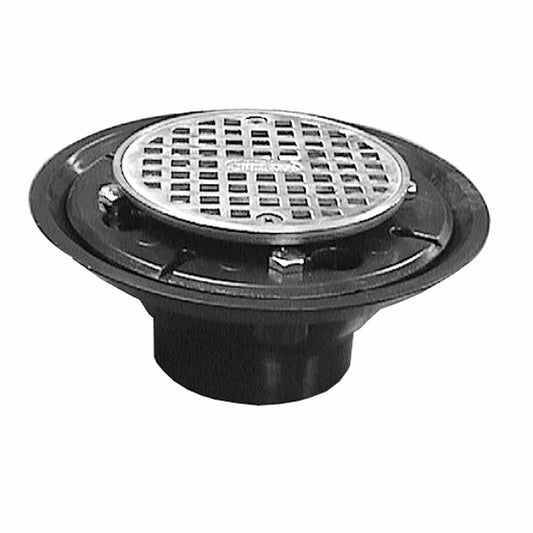 Jones Stephens D50401 2" x 3" ABS Shower Drain with 2" Brass Spud and 4" Round Stainless Steel Strainer