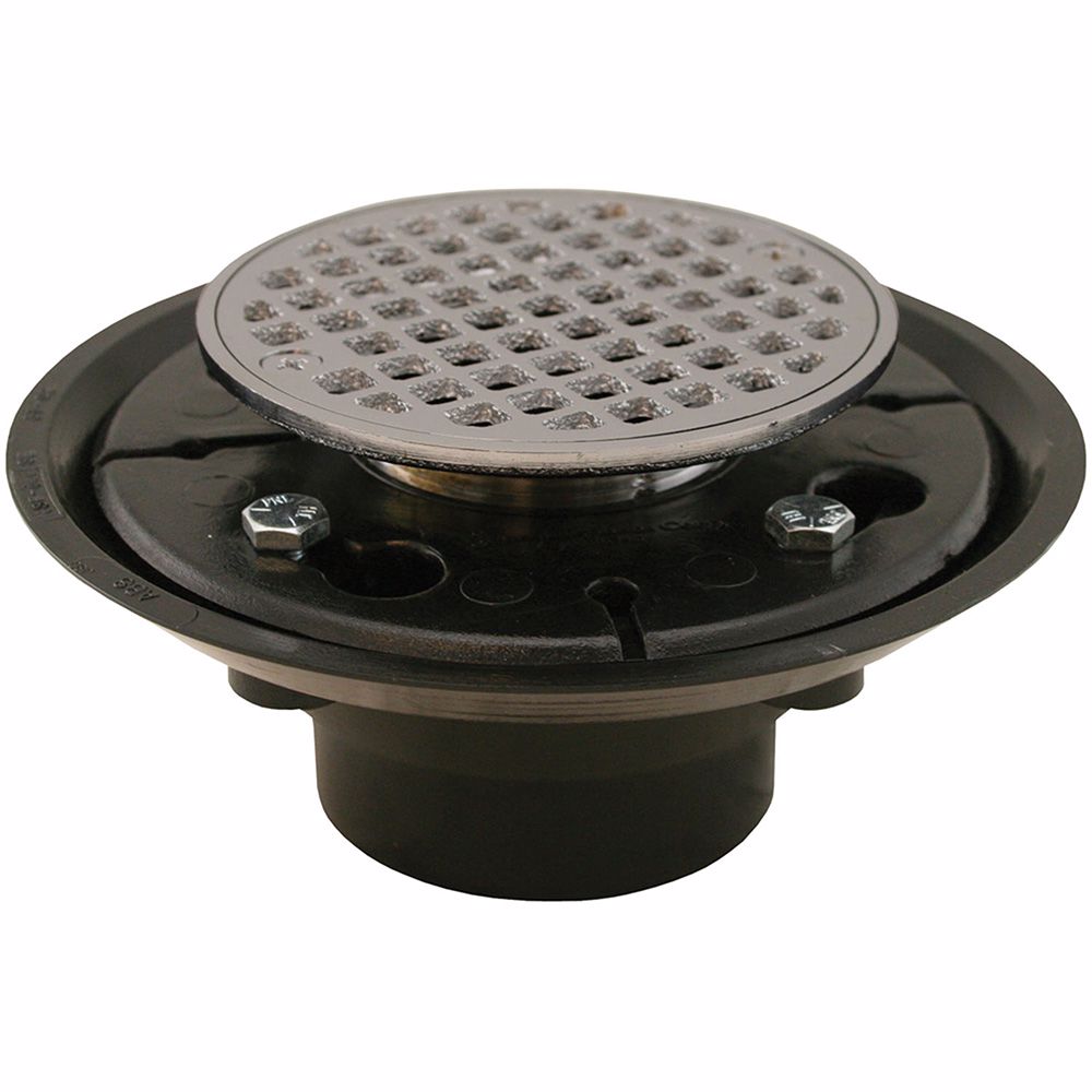 Jones Stephens D50411 2" x 3" ABS Shower Drain with 2" Brass Spud and 4" Round Chrome Plated Strainer