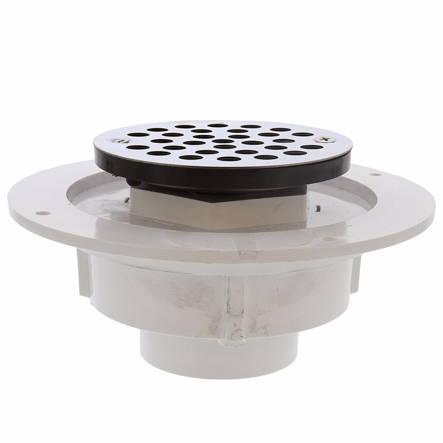 Jones Stephens D50700 2" PVC Shower Drain with 2" Plastic Spud and 4" Round Stainless Steel Strainer