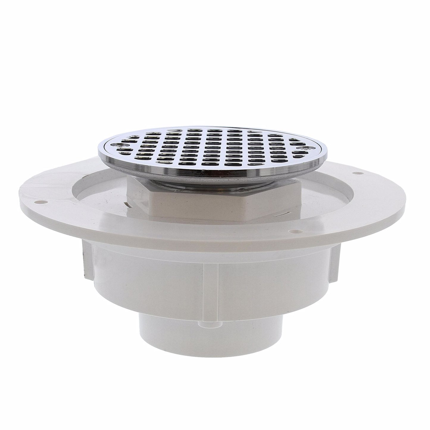 Jones Stephens D50711 2" PVC Shower Drain with 2" Brass Spud and 4" Round Chrome Plated Strainer