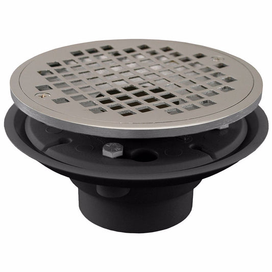 Jones Stephens D50800 2" x 3" PVC Shower Drain with 2" Brass Spud and 6" Round Chrome Plated Strainer