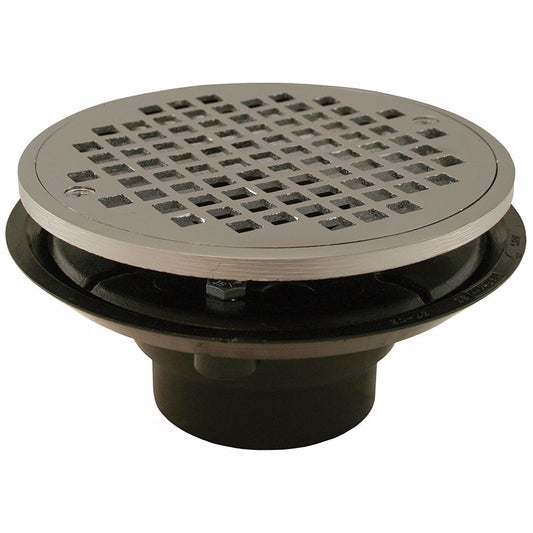 Jones Stephens D50830 2" x 3" ABS Shower Drain with 2" Brass Spud and 6" Round Chrome Plated Strainer