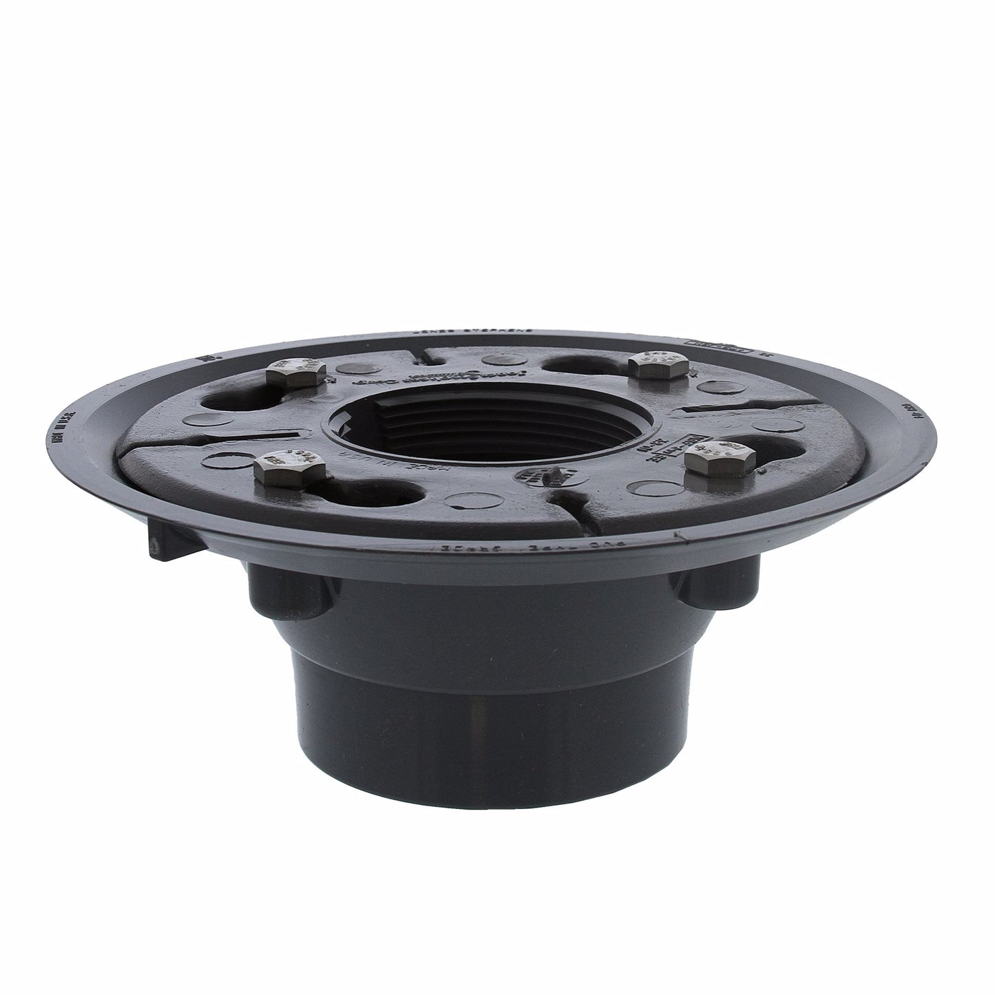 Jones Stephens D50942 2" x 3" PVC Shower Drain with 2" Brass Spud and 4-1/4" Square Chrome Plated Strainer with Grout Ring