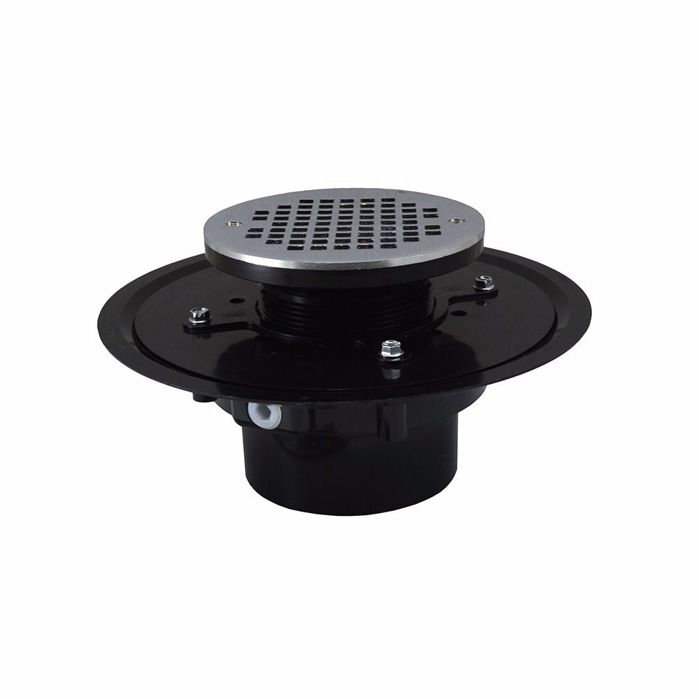 Jones Stephens D51042 4" Heavy Duty ABS Drain Base with 3-1/2" Plastic Spud and 6" Chrome Plated Strainer