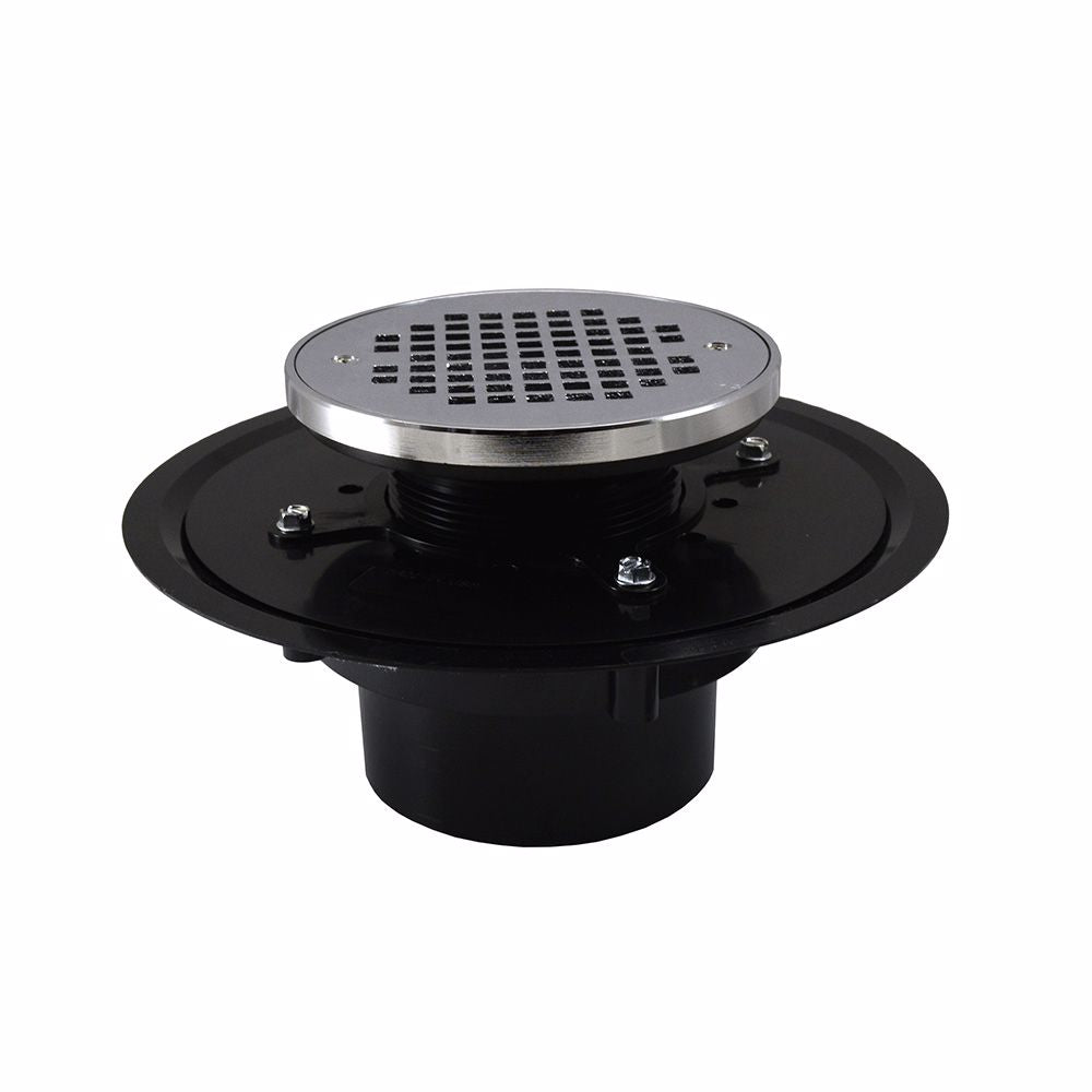 Jones Stephens D51280 4" Heavy Duty ABS Drain Base with 3-1/2" Plastic Spud and 6" Chrome Plated Strainer with Ring