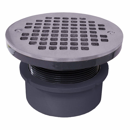 Jones Stephens D53003 4" PVC Hub Fit Drain Base with 3-1/2" Plastic Spud and 6" Chrome Plated Strainer