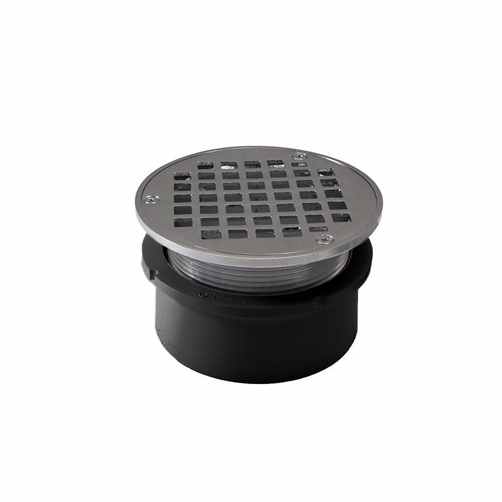 Jones Stephens D53011 4" PVC Hub Fit Drain Base with 3-1/2" Metal Spud and 5" Chrome Plated Strainer