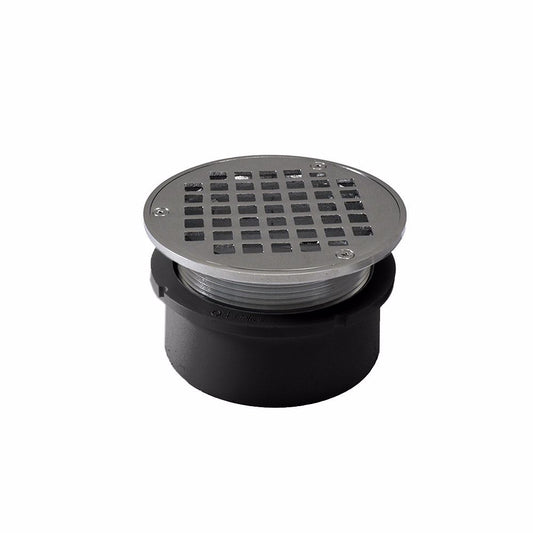 Jones Stephens D53011 4" PVC Hub Fit Drain Base with 3-1/2" Metal Spud and 5" Chrome Plated Strainer