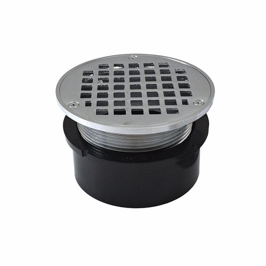 Jones Stephens D53014 4" ABS Hub Fit Drain Base with 3-1/2" Metal Spud and 5" Chrome Plated Strainer
