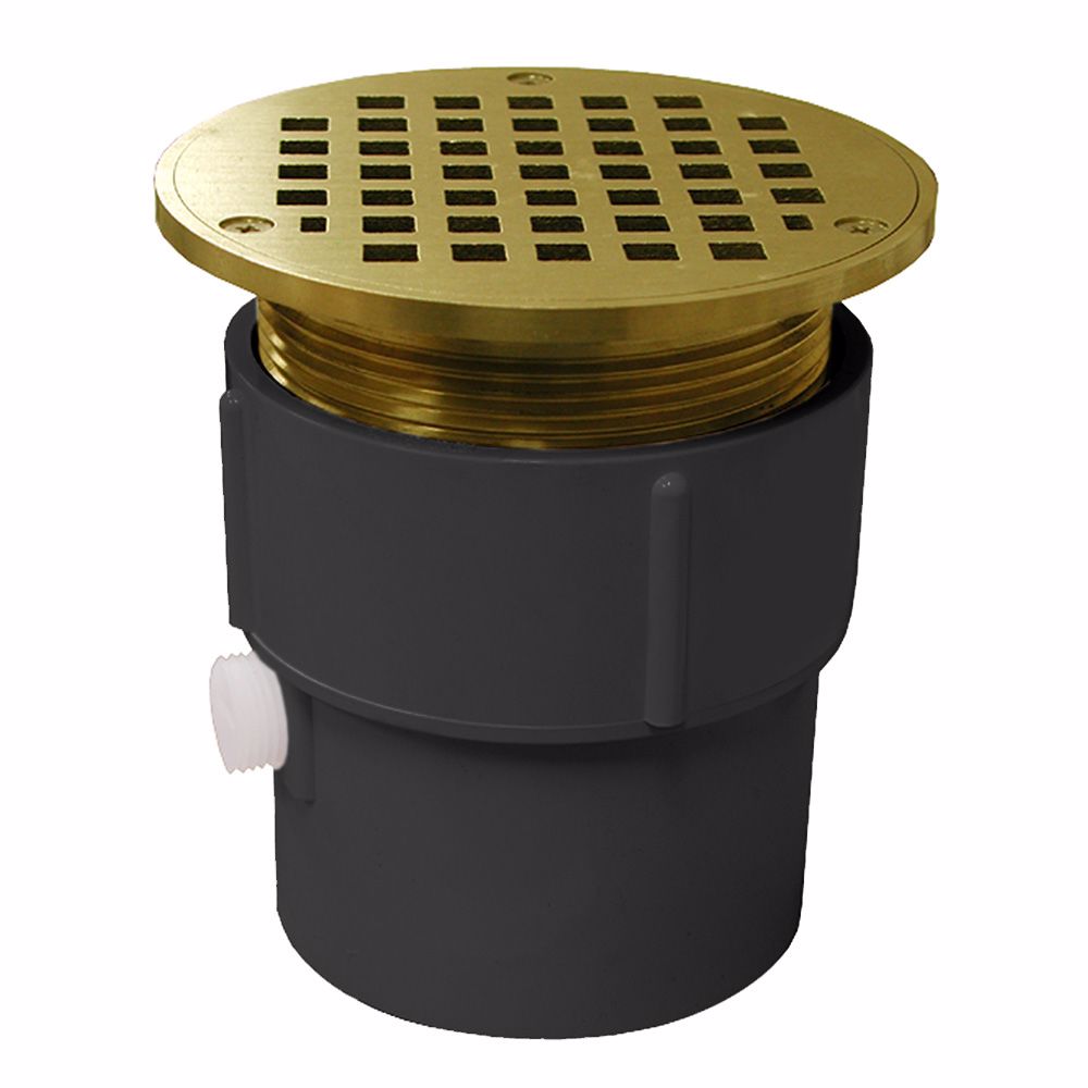Jones Stephens D53027 3" x 4" PVC Pipe Fit Drain Base with 3-1/2" Metal Spud and 5" Polished Brass Strainer