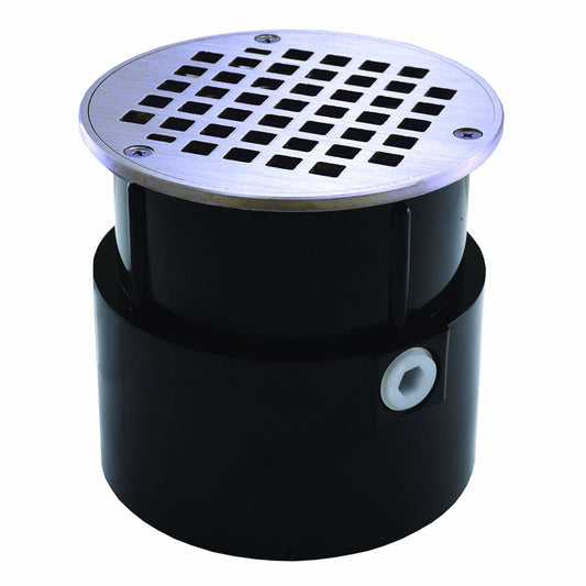 Jones Stephens D53054 4" ABS Over Pipe Fit Drain Base with 3-1/2" Metal Spud and 6" Chrome Plated Strainer