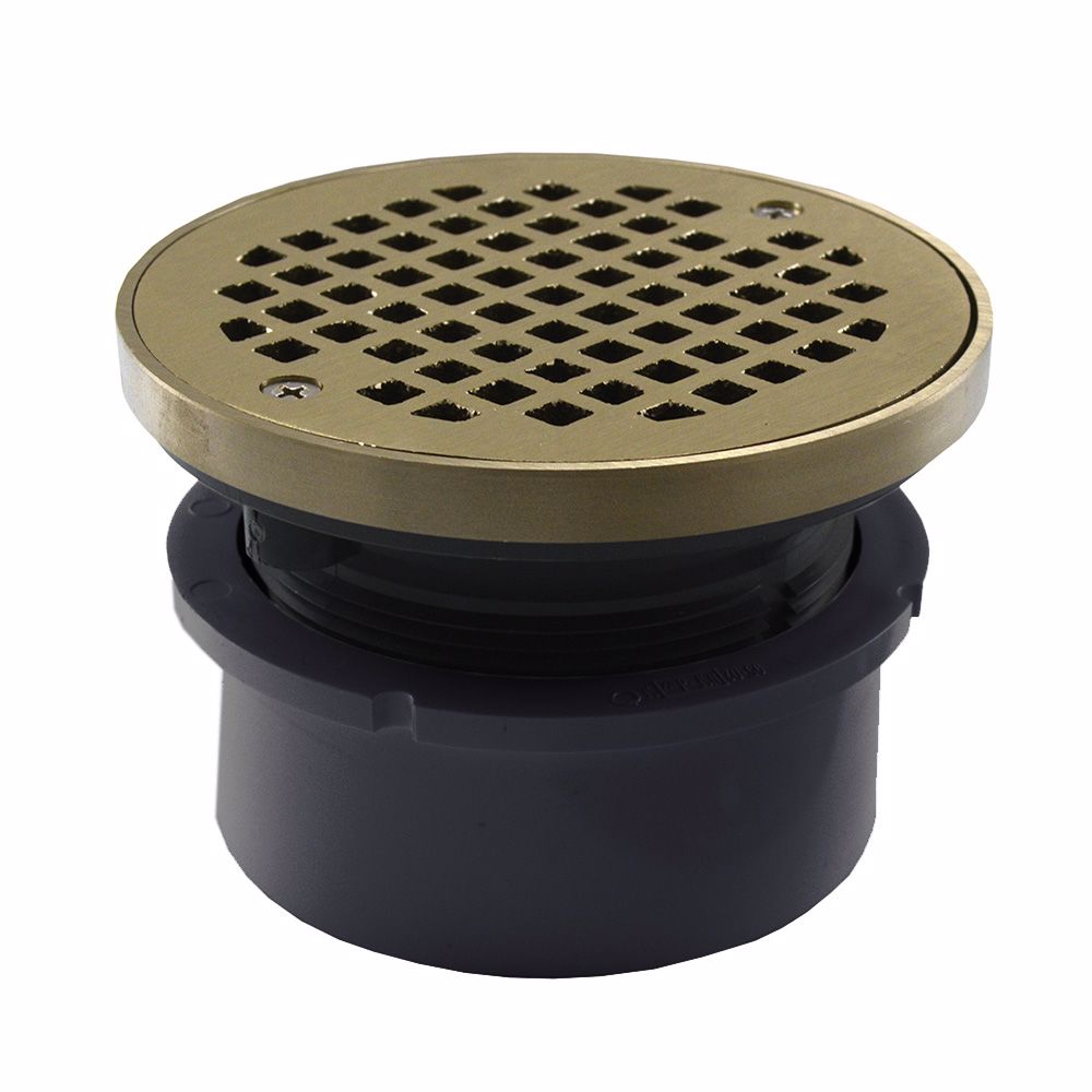 Jones Stephens D53062 4" PVC Hub Fit Drain Base with 3-1/2" Plastic Spud and 6" Nickel Bronze Strainer with Ring