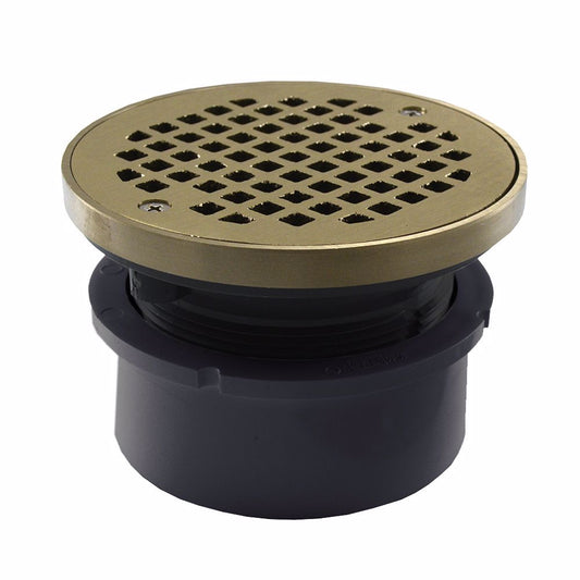 Jones Stephens D53062 4" PVC Hub Fit Drain Base with 3-1/2" Plastic Spud and 6" Nickel Bronze Strainer with Ring