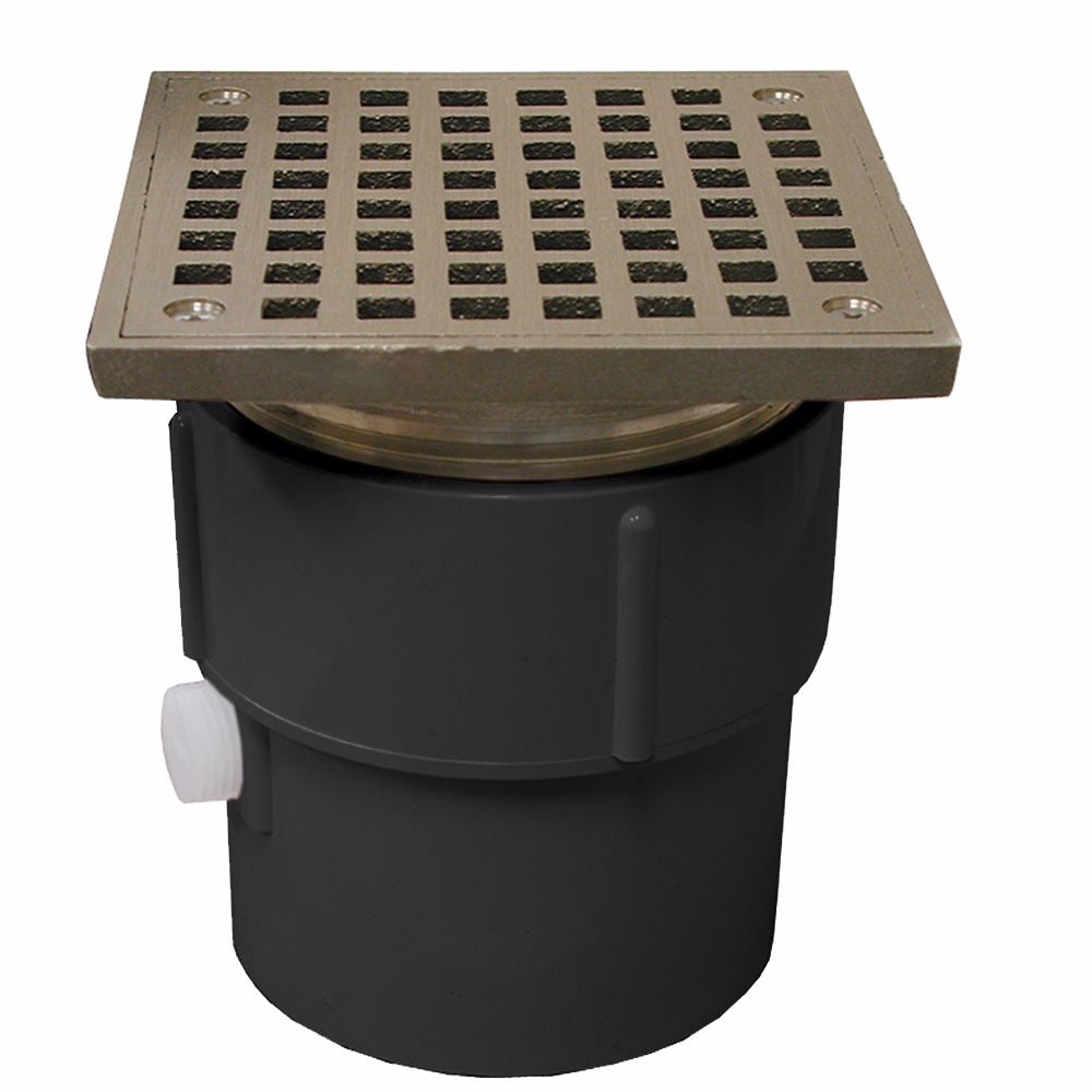Jones Stephens D53084 3" x 4" PVC Pipe Fit Drain Base with 3-1/2" Metal Spud and 6" Nickel Bronze Strainer