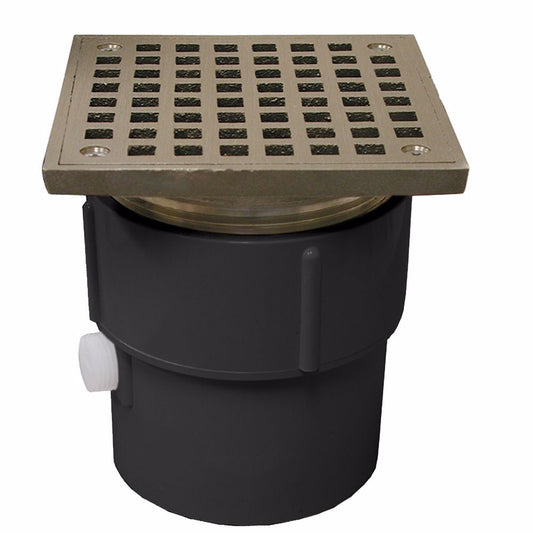 Jones Stephens D53084 3" x 4" PVC Pipe Fit Drain Base with 3-1/2" Metal Spud and 6" Nickel Bronze Strainer