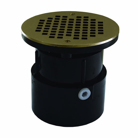 Jones Stephens D53087 4" ABS Over Pipe Fit Drain Base with 3-1/2" Plastic Spud and 6" Nickel Bronze Strainer