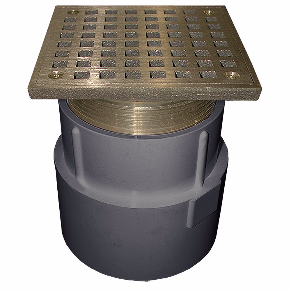 Jones Stephens D53092 4" PVC Over Pipe Fit Drain Base with 3-1/2" Metal Spud and 5" Polished Brass Strainer