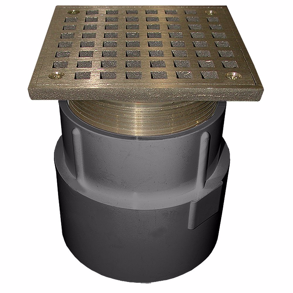 Jones Stephens D53094 4" PVC Over Pipe Fit Drain Base with 3-1/2" Metal Spud and 6" Polished Brass Strainer
