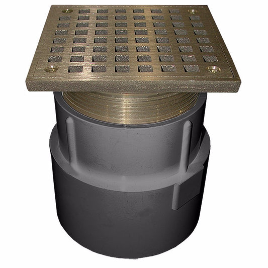 Jones Stephens D53094 4" PVC Over Pipe Fit Drain Base with 3-1/2" Metal Spud and 6" Polished Brass Strainer