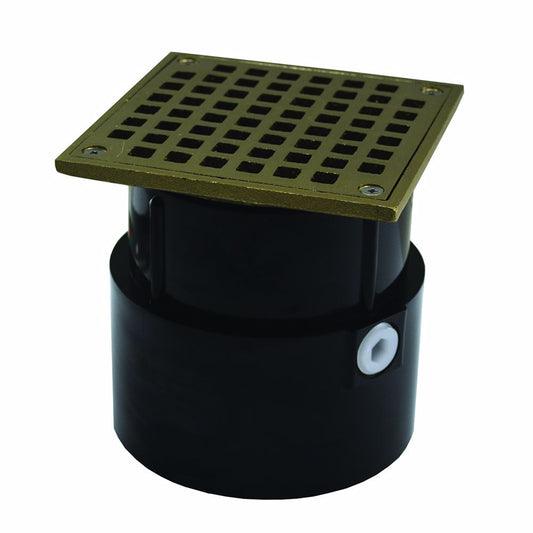 Jones Stephens D53097 4" ABS Over Pipe Fit Drain Base with 3-1/2" Metal Spud and 5" Nickel Bronze Strainer