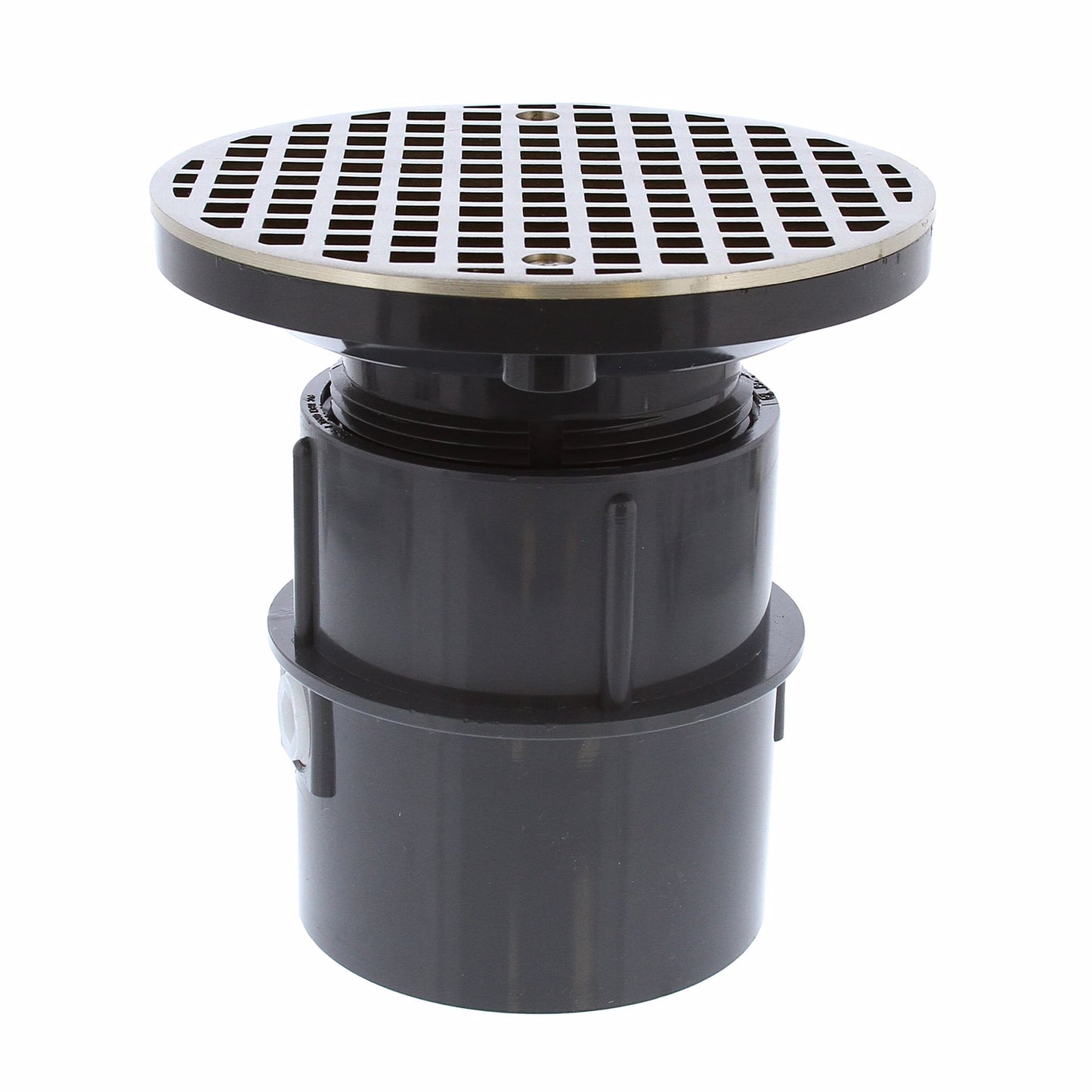 Jones Stephens D53106 3" PVC Over Pipe Fit Drain Base with 3" Plastic Spud and 6" Nickel Bronze Strainer