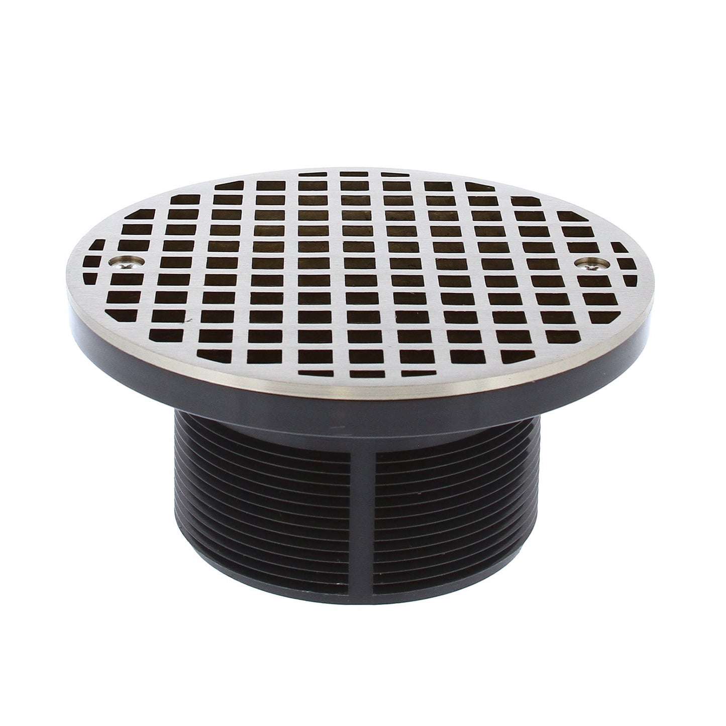 Jones Stephens D53106 3" PVC Over Pipe Fit Drain Base with 3" Plastic Spud and 6" Nickel Bronze Strainer