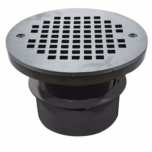 Jones Stephens D53152 3" PVC Inside Pipe Fit Drain Base with 2" Plastic Spud and 4" Chrome Plated Strainer