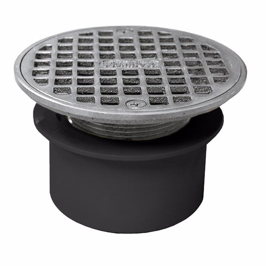 Jones Stephens D53186 3" PVC Inside Pipe Fit Drain Base with 2" Metal Spud and 6" Chrome Plated Strainer