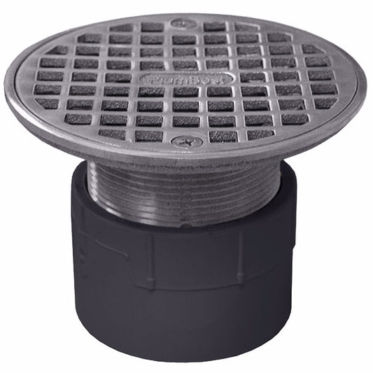 Jones Stephens D53206 2" PVC Over Pipe Fit Drain Base with 2" Metal Spud and 4" Chrome Plated Strainer