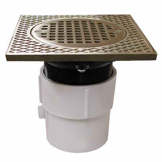 Jones Stephens D53248 3" x 4" PVC Pipe Fit Drain Base with 3-1/2" Plastic Spud and 5" Nickel Bronze Strainer