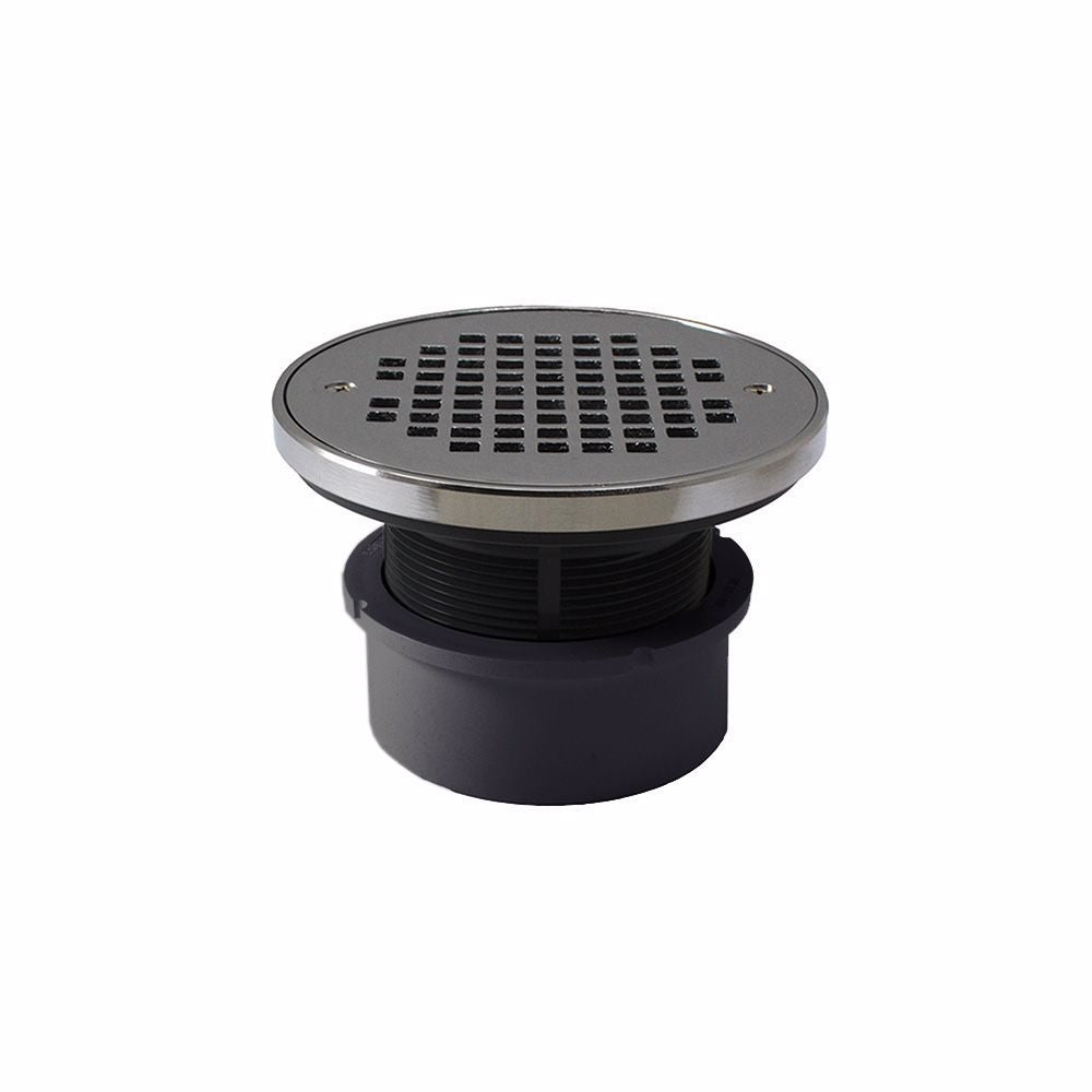 Jones Stephens D53280 4" PVC Hub Fit Drain Base with 3-1/2" Plastic Spud and 6" Chrome Plated Strainer with Ring