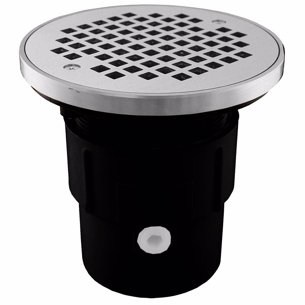 Jones Stephens D53285 3" x 4" ABS Pipe Fit Drain Base with 3-1/2" Plastic Spud and 6" Chrome Plated Strainer with Ring