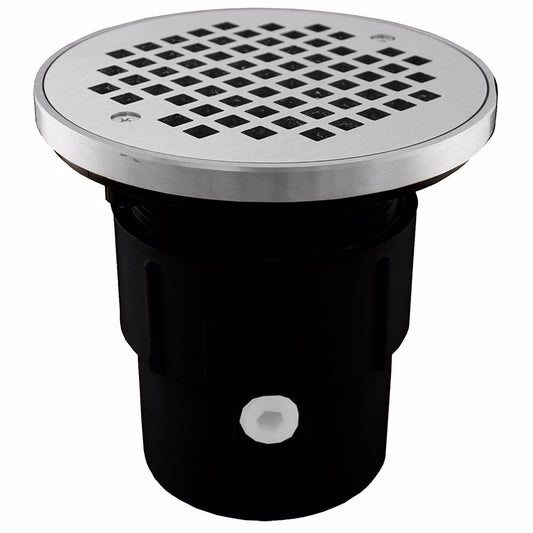 Jones Stephens D53285 3" x 4" ABS Pipe Fit Drain Base with 3-1/2" Plastic Spud and 6" Chrome Plated Strainer with Ring