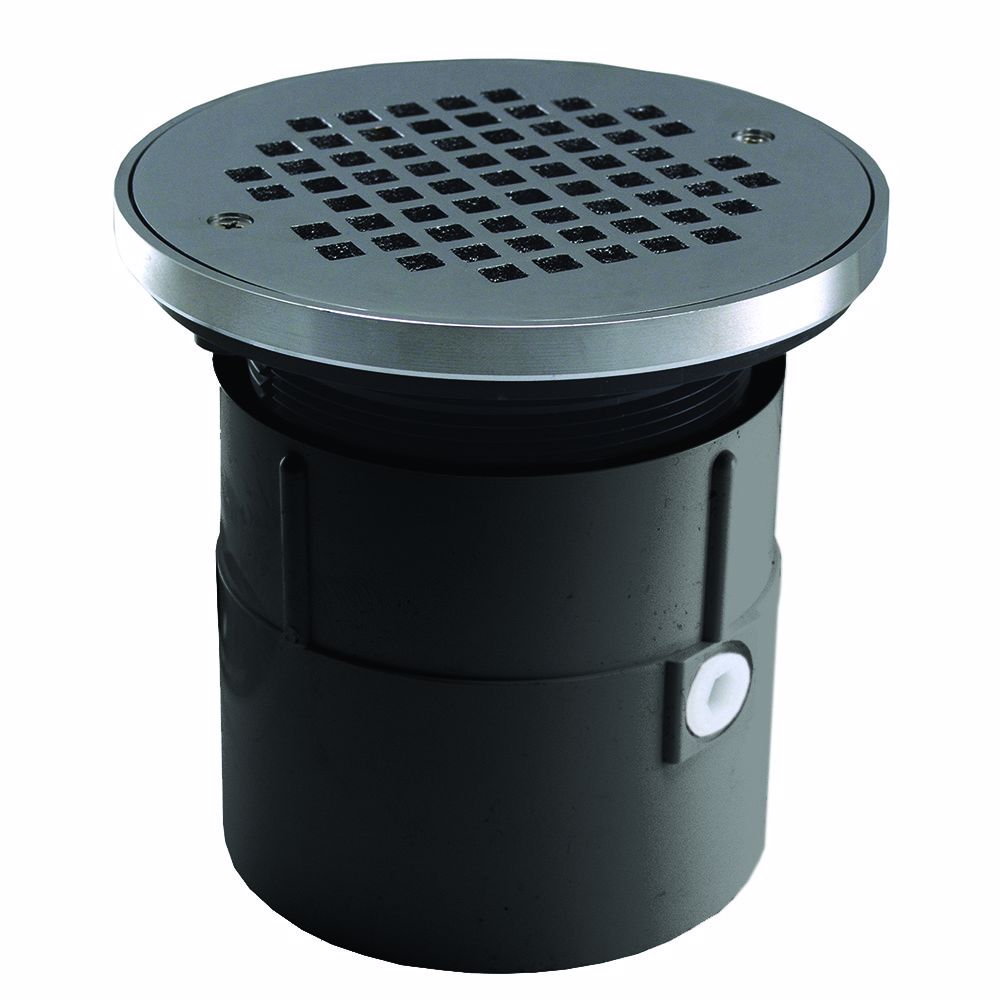 Jones Stephens D53286 4" PVC Over Pipe Fit Drain Base with 4" Plastic Spud and 6" Chrome Plated Strainer with Ring