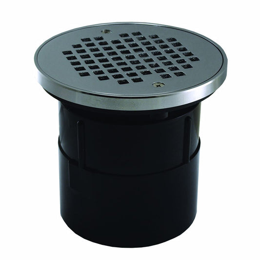 Jones Stephens D53287 4” ABS Pipe Fit Adjustable General Purpose Drain with 6” Chrome Plated Strainer and Grout Ring