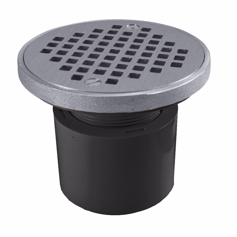 Jones Stephens D53290 2" PVC Over Pipe Fit Drain Base with 2" Plastic Spud and 4" Chrome Plated Strainer with Ring