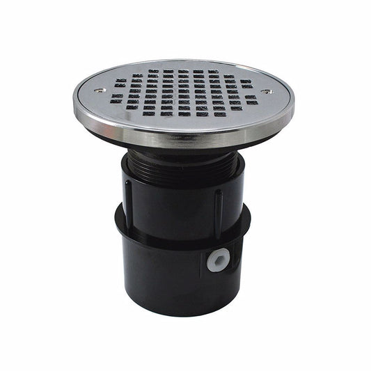 Jones Stephens D53291 2" ABS Over Pipe Fit Drain Base with 2" Plastic Spud and 4" Chrome Plated Strainer with Ring