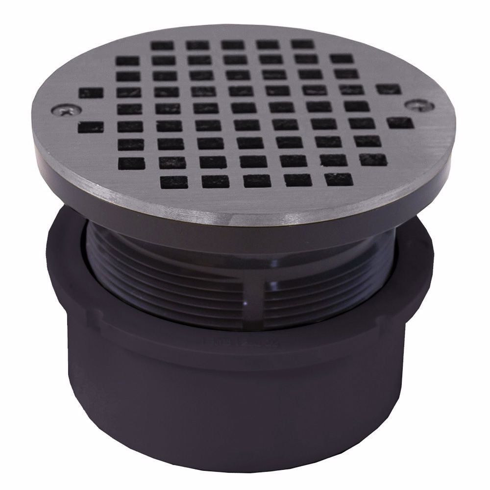 Jones Stephens D53405 4" PVC Hub Fit Drain Base with 3-1/2" Plastic Spud and 5" Chrome Plated Strainer