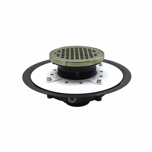 Jones Stephens D53446 2" Heavy Duty PVC Drain Base with 3-1/2" Plastic Spud and 5" Nickel Bronze Strainer with Ring