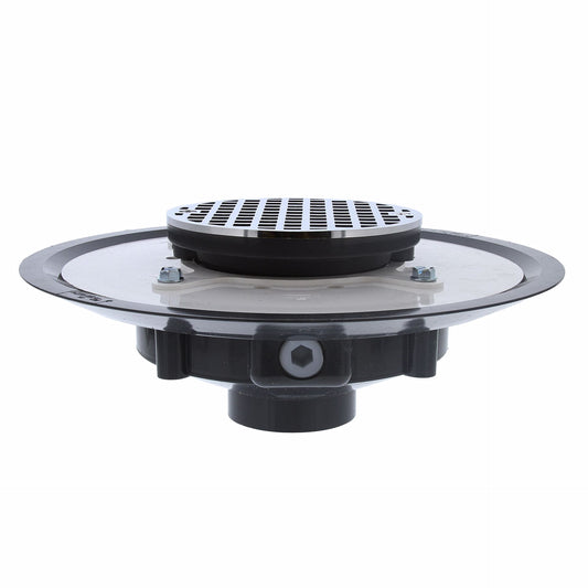 Jones Stephens D53447 2" Heavy Duty PVC Drain Base with 3-1/2" Plastic Spud and 5" Chrome Plated Strainer