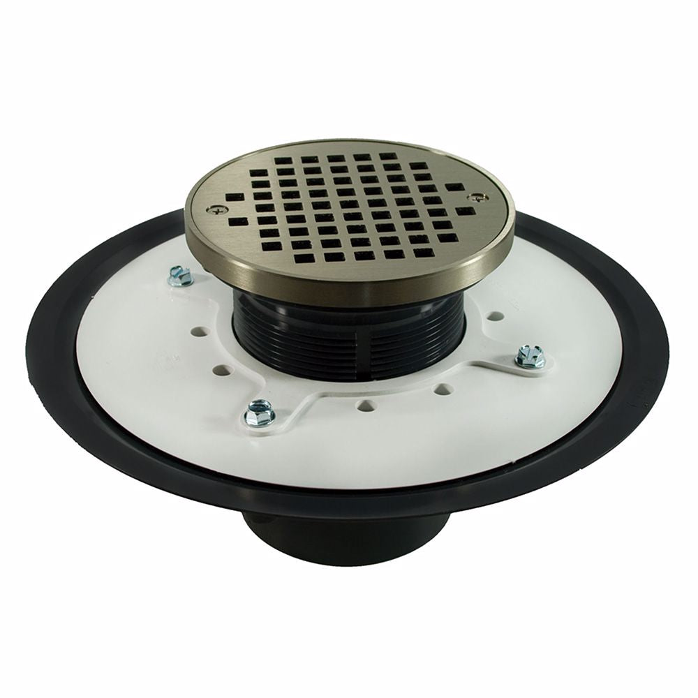 Jones Stephens D53460 3" Heavy Duty PVC Drain Base with 3-1/2" Plastic Spud and 5" Nickel Bronze Strainer with Ring