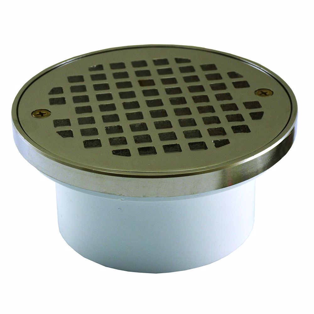 Jones Stephens D54114 3" x 4" General Purpose PVC Drain with 5" Nickel Bronze Round Strainer with Ring